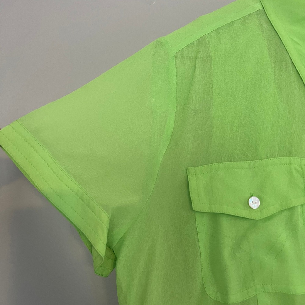 Spenser Jeremy Lime Green 100% Silk Short Sleeve Button Up Blouse & Tank Set M - Picture 2 of 12